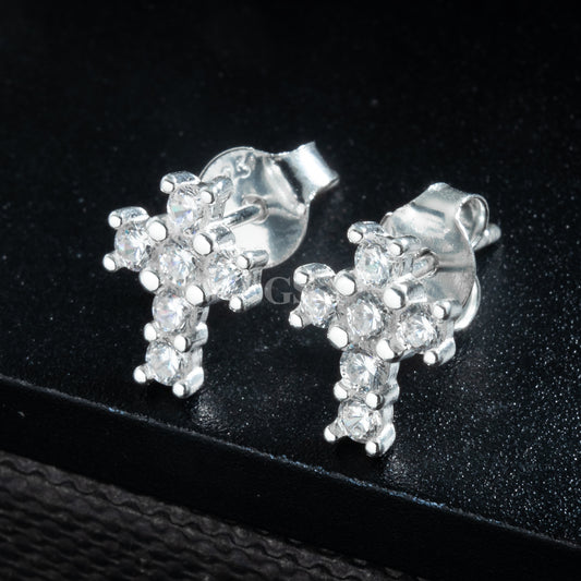 Silver Iced Cross Stud