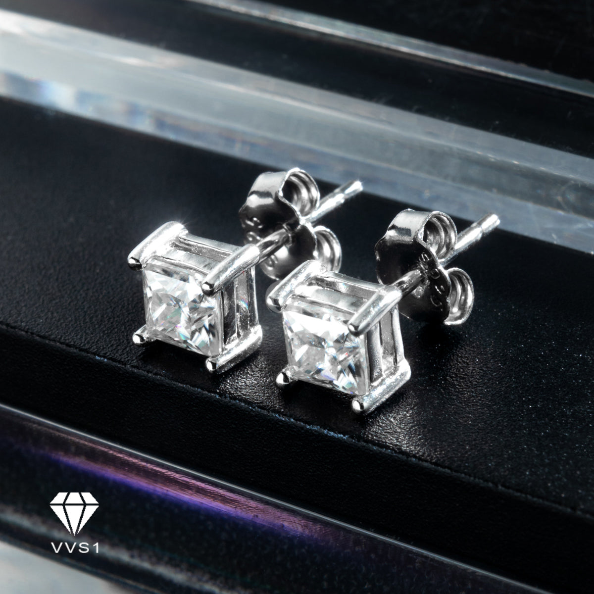 Moissanite Silver Cube Stud