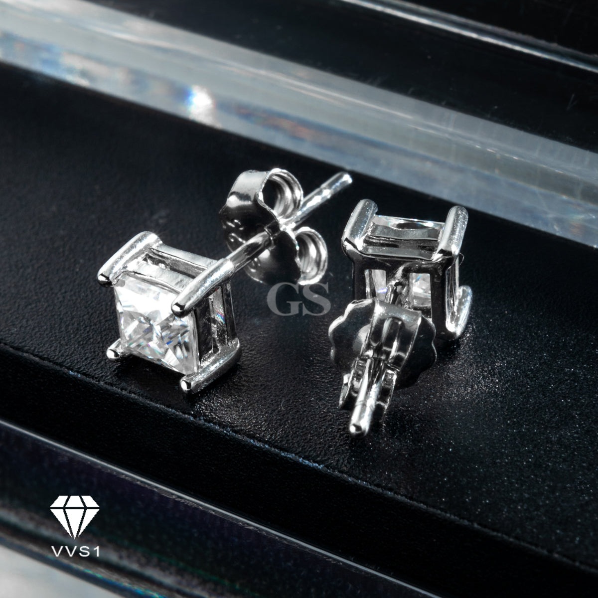 Moissanite Silver Cube Stud