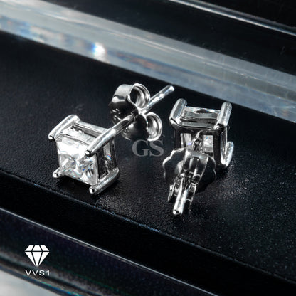 Moissanite Silver Cube Stud