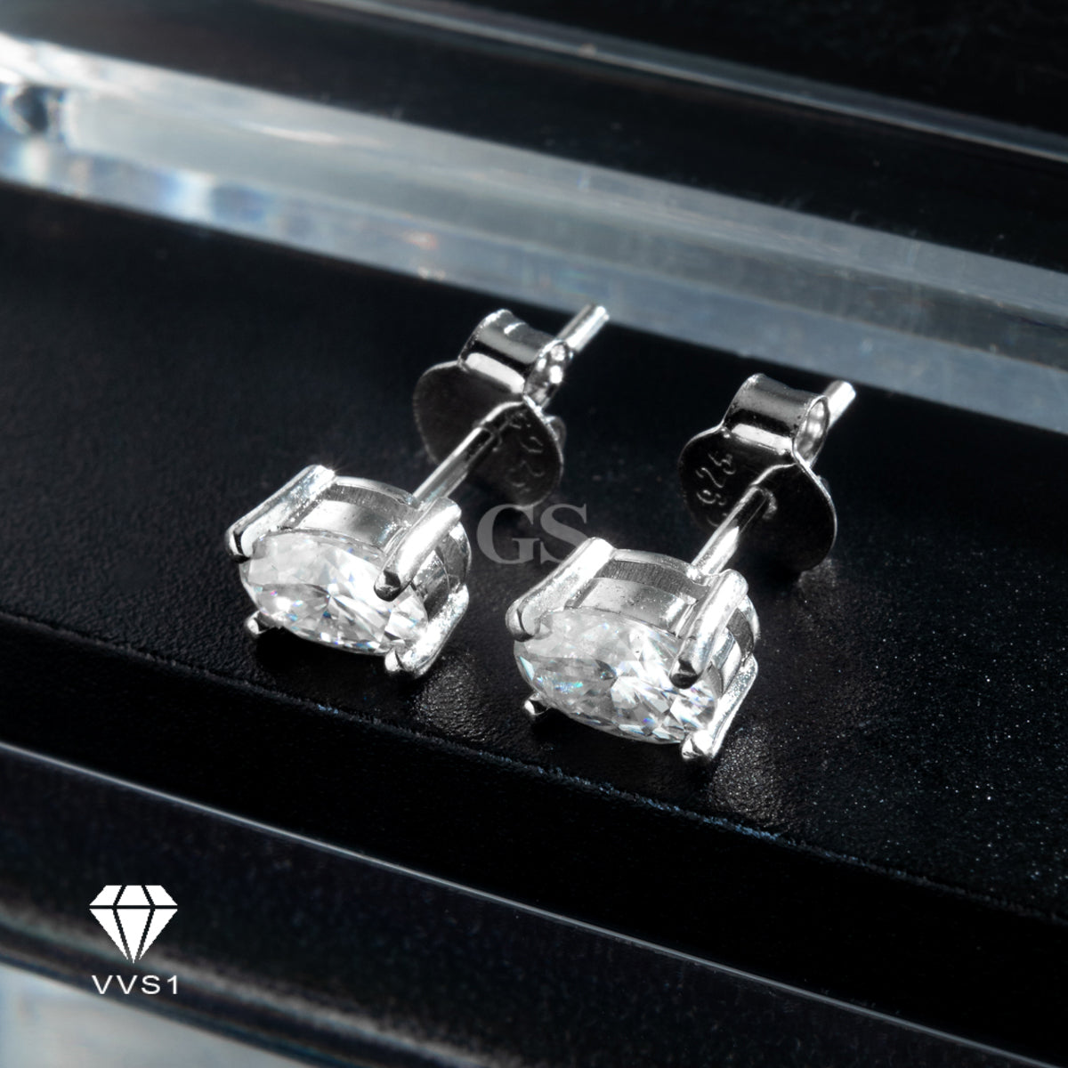 Moissanite Silver Oval Stud