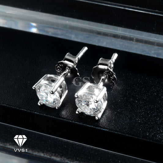 Moissanite Silver Round Stud