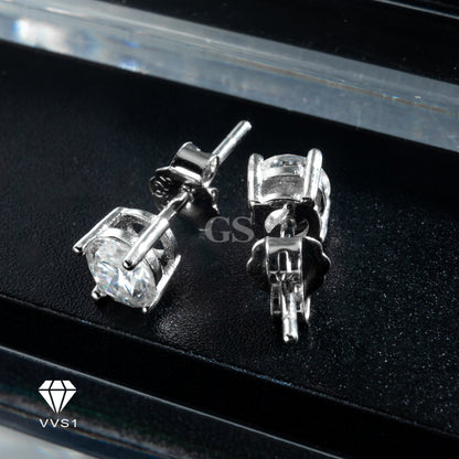 Moissanite Silver Round Stud