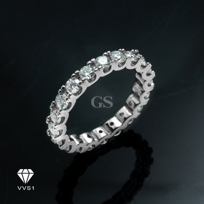 Moissanite Silver Round Eternity Ring
