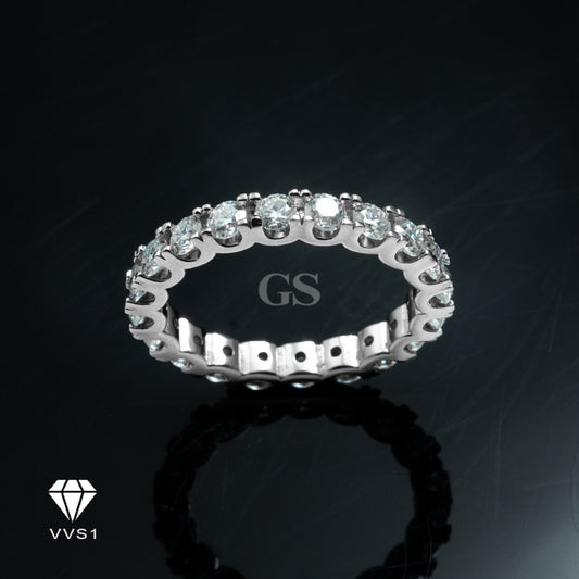 Moissanite Silver Round Eternity Ring