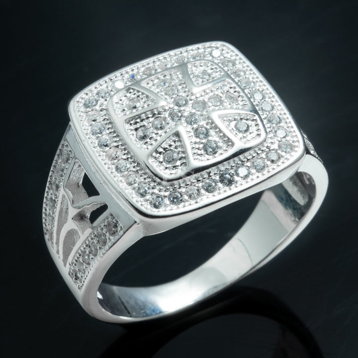 Silver Iced Roman Cross Ring