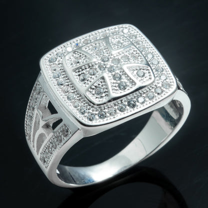 Silver Iced Roman Cross Ring
