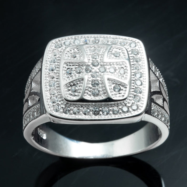Silver Iced Roman Cross Ring