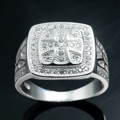 Silver Iced Roman Cross Ring