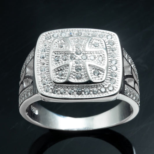Silver Iced Roman Cross Ring
