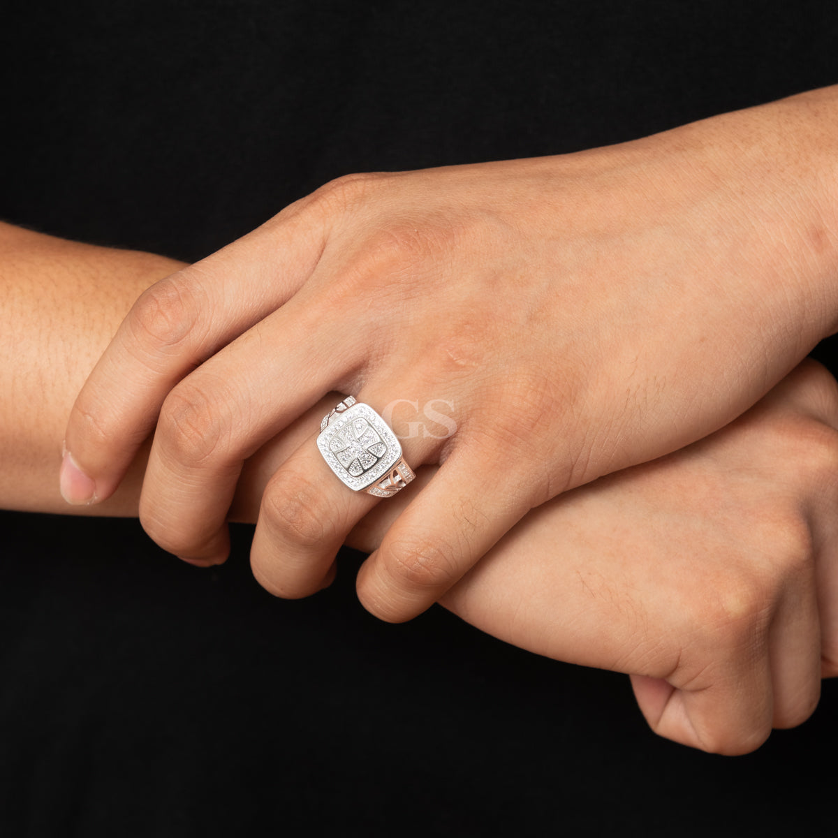 Silver Iced Roman Cross Ring