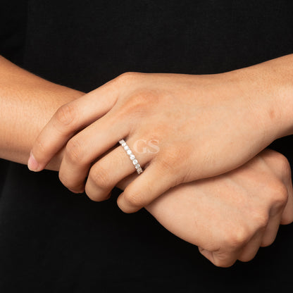 Moissanite Silver Round Eternity Ring