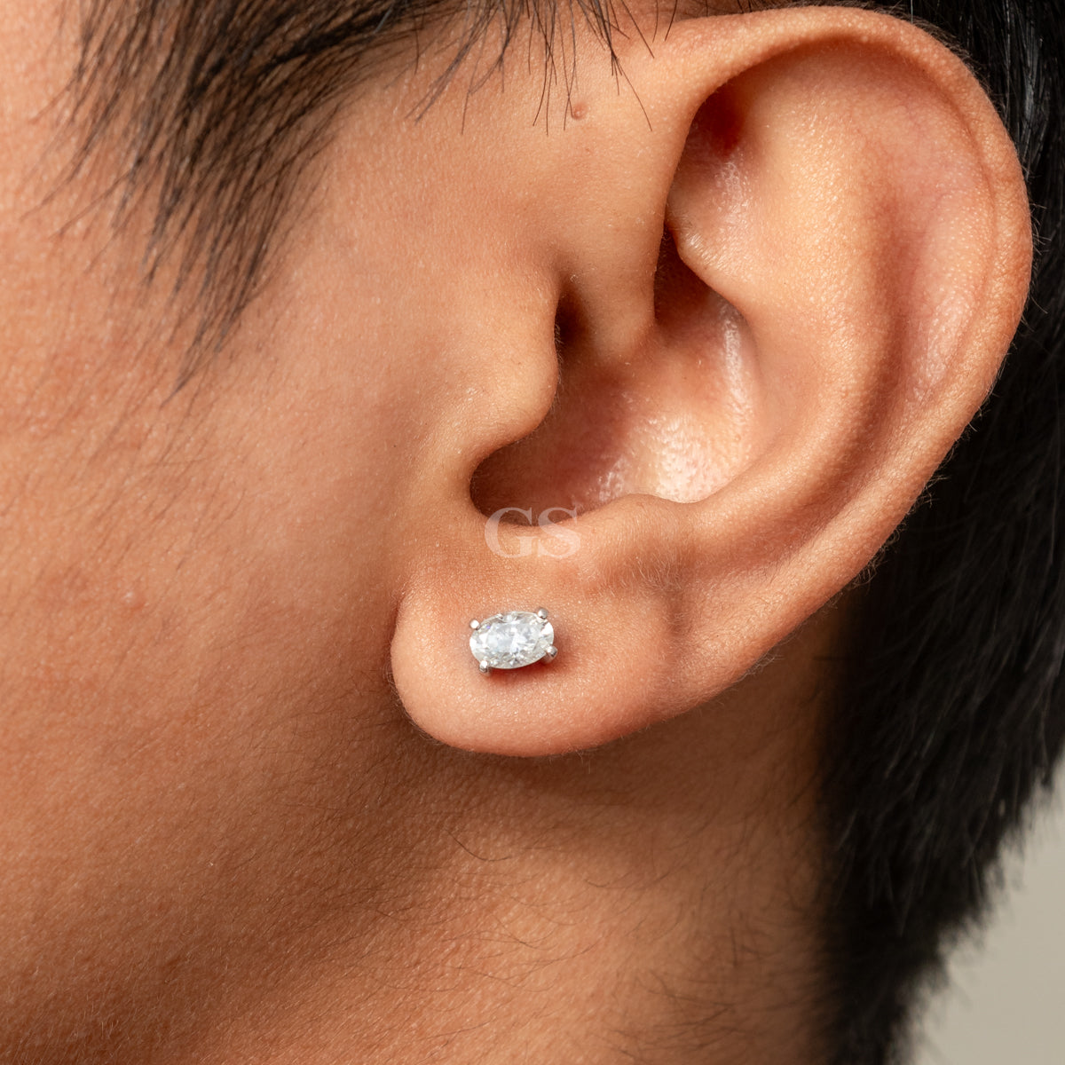 Moissanite Silver Oval Stud