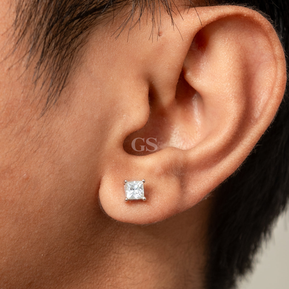 Moissanite Silver Cube Stud