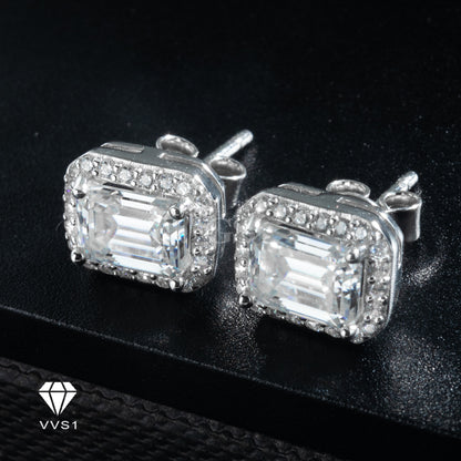 Moissanite Silver Emerald Cut Stud
