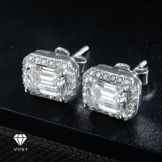 Moissanite Silver Emerald Cut Stud