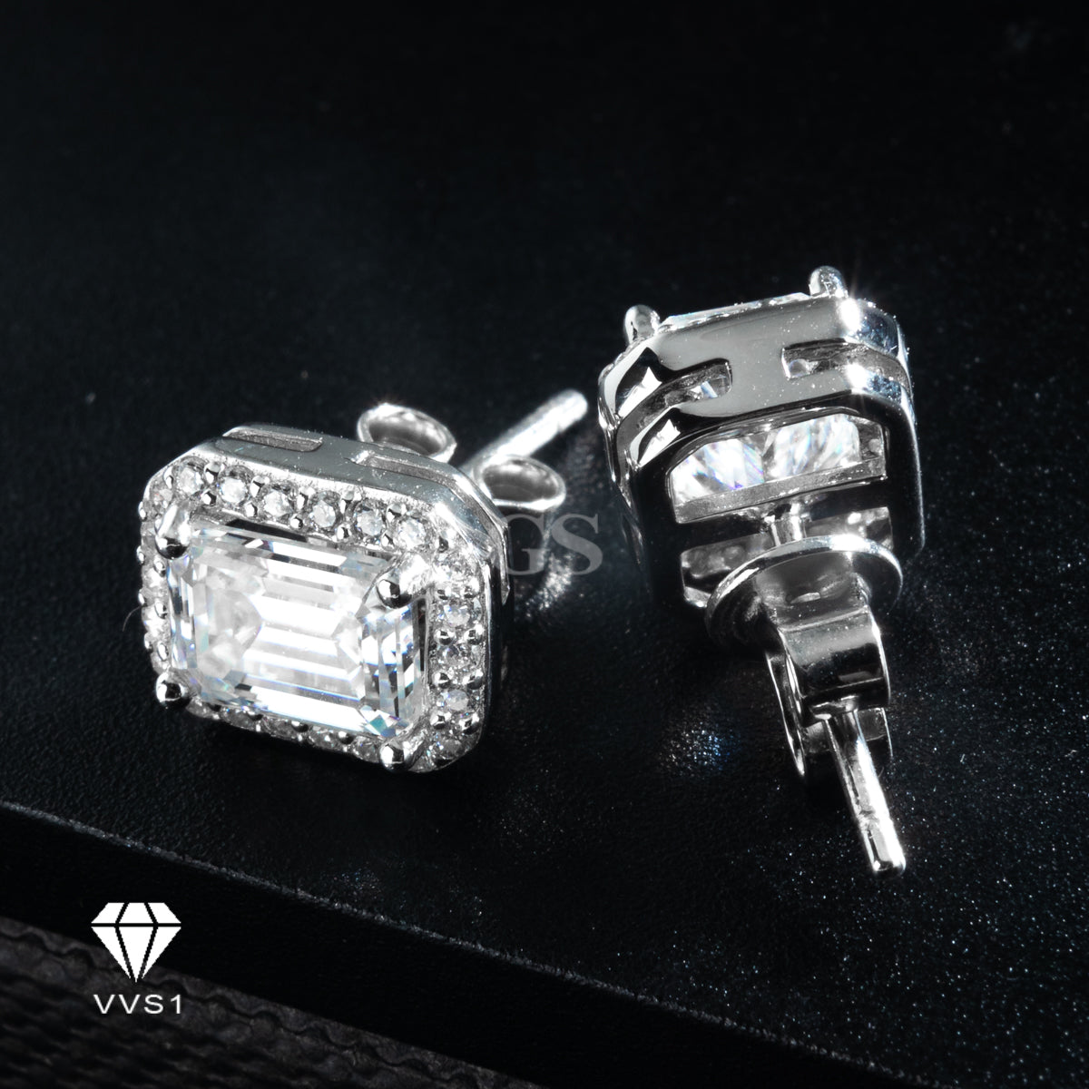 Moissanite Silver Emerald Cut Stud