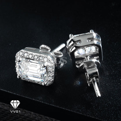 Moissanite Silver Emerald Cut Stud