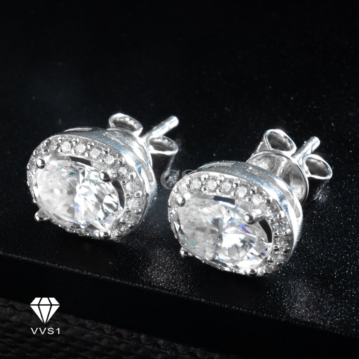 Moissanite Silver Oval Frame Stud
