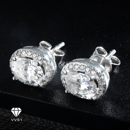 Moissanite Silver Oval Frame Stud