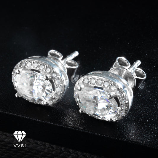 Moissanite Silver Oval Frame Stud