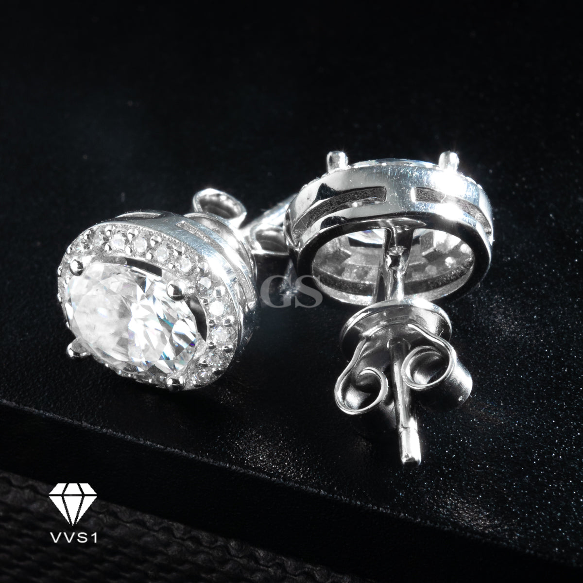 Moissanite Silver Oval Frame Stud