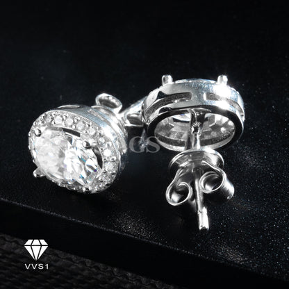 Moissanite Silver Oval Frame Stud