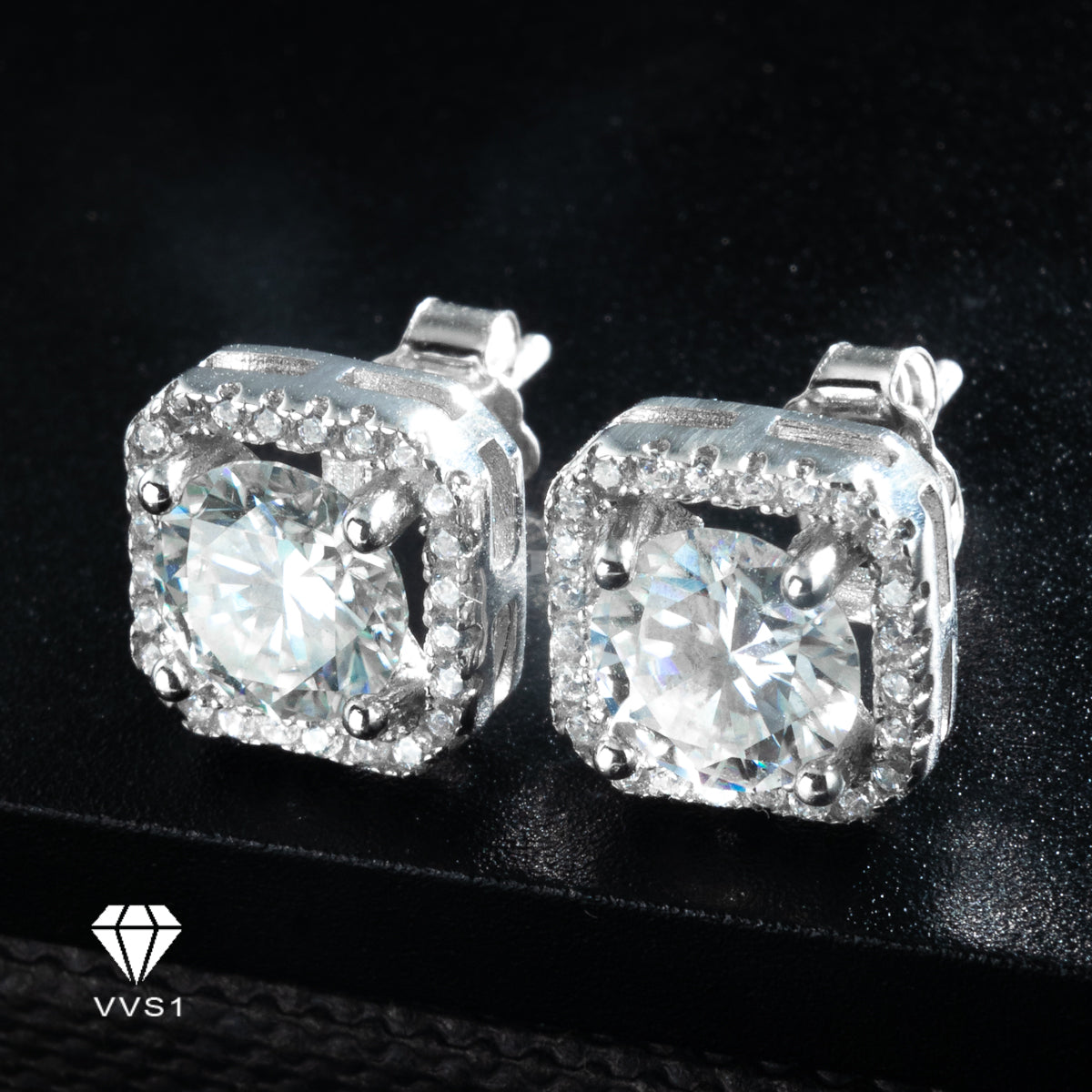 Moissanite Silver Box Frame Stud