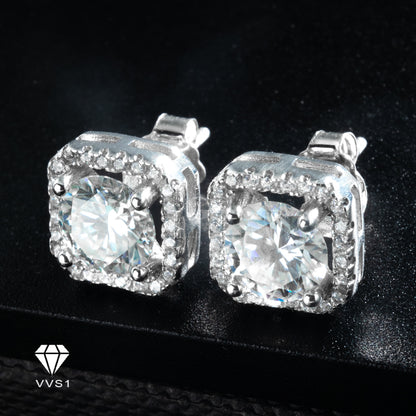 Moissanite Silver Box Frame Stud