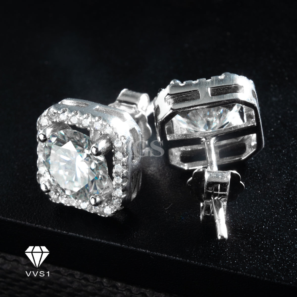 Moissanite Silver Box Frame Stud