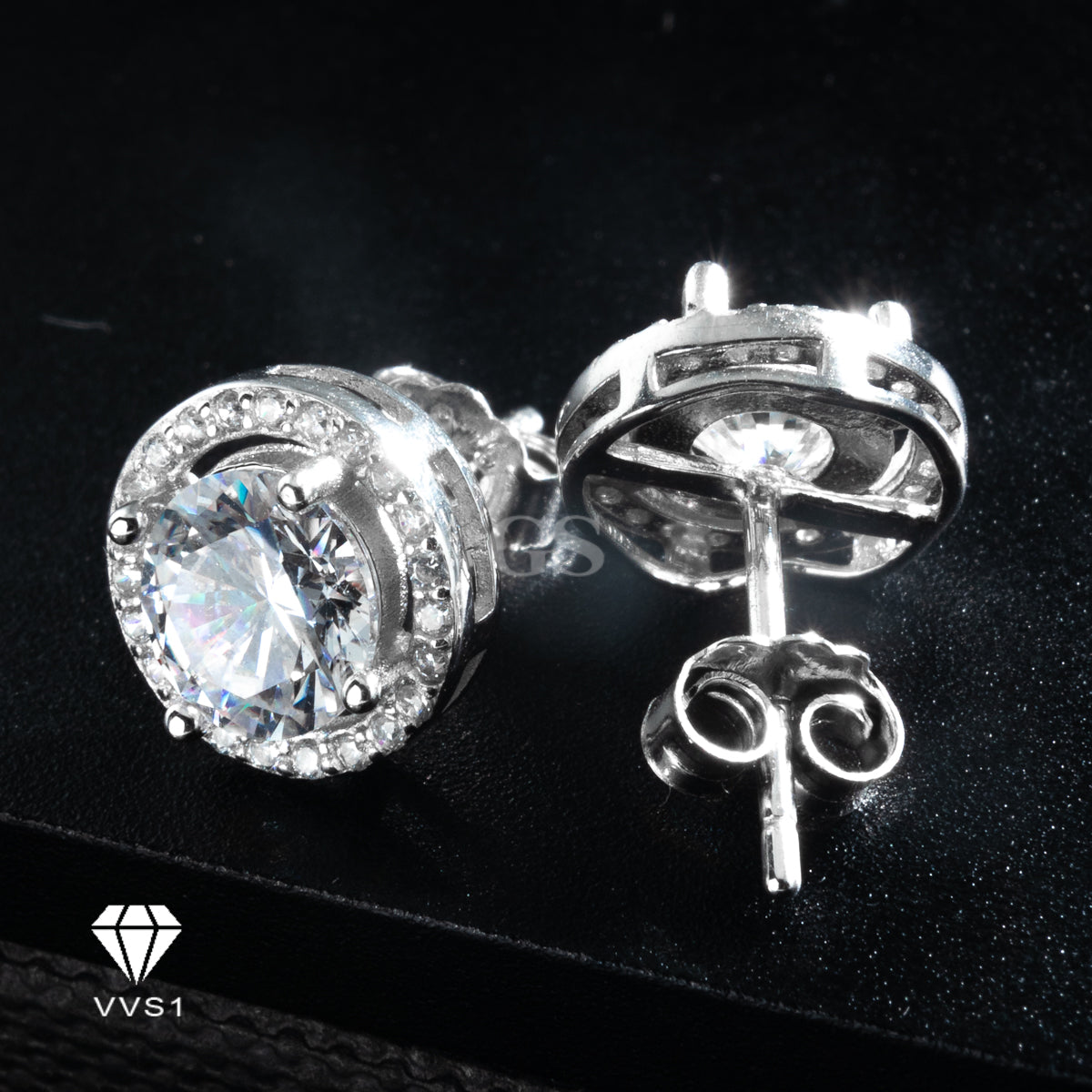 Moissanite Silver Round Frame Stud