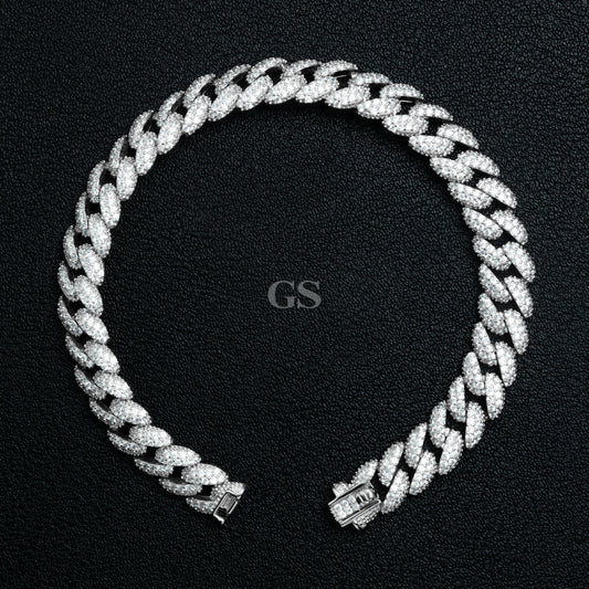 Silver Iced Out Round Cuban Bracelet