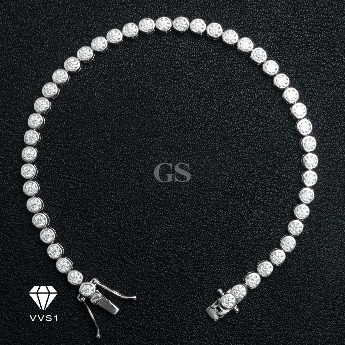 Moissanite Silver Triple Lock Round Tennis Bracelet