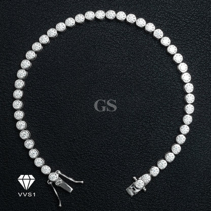 Moissanite Silver Triple Lock Round Tennis Bracelet