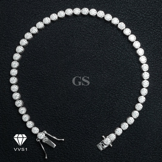 Moissanite Silver Triple Lock Round Tennis Bracelet