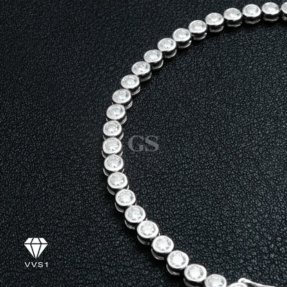 Moissanite Silver Triple Lock Round Tennis Bracelet