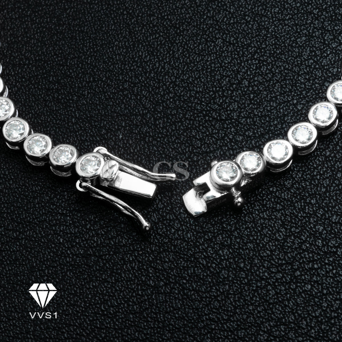 Moissanite Silver Triple Lock Round Tennis Bracelet