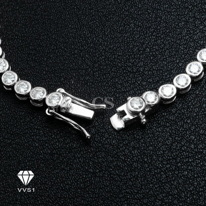Moissanite Silver Triple Lock Round Tennis Bracelet