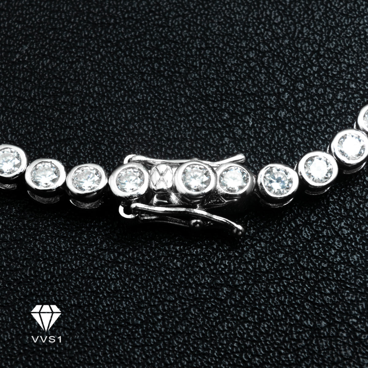 Moissanite Silver Triple Lock Round Tennis Bracelet