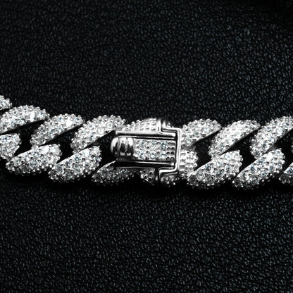 Silver Iced Out Round Cuban Bracelet