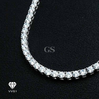 Moissanite Silver Tennis Double Lock Necklace