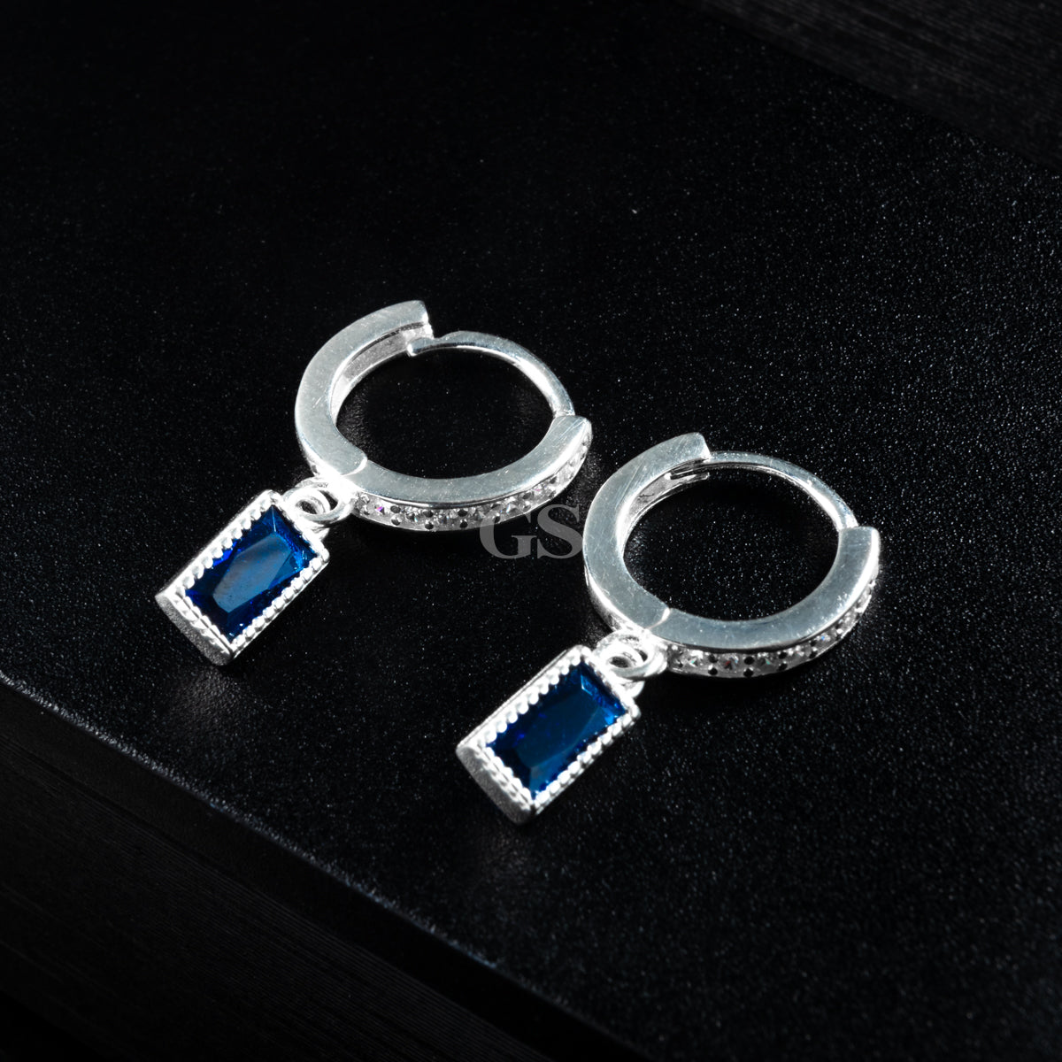 Silver Sapphire Hoop