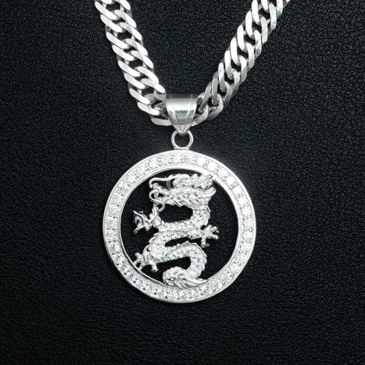 Silver Dragon Medallion Necklace Set