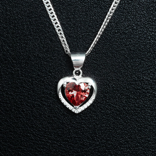 Silver Love Heart Necklace Set