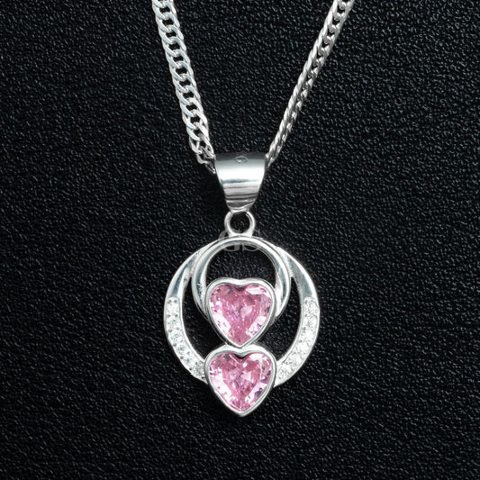 Silver Double Hearts Necklace Set