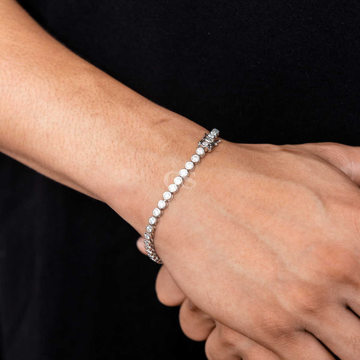 Moissanite Silver Triple Lock Round Tennis Bracelet
