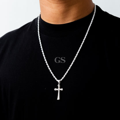 Silver Solid Cross Necklace Set