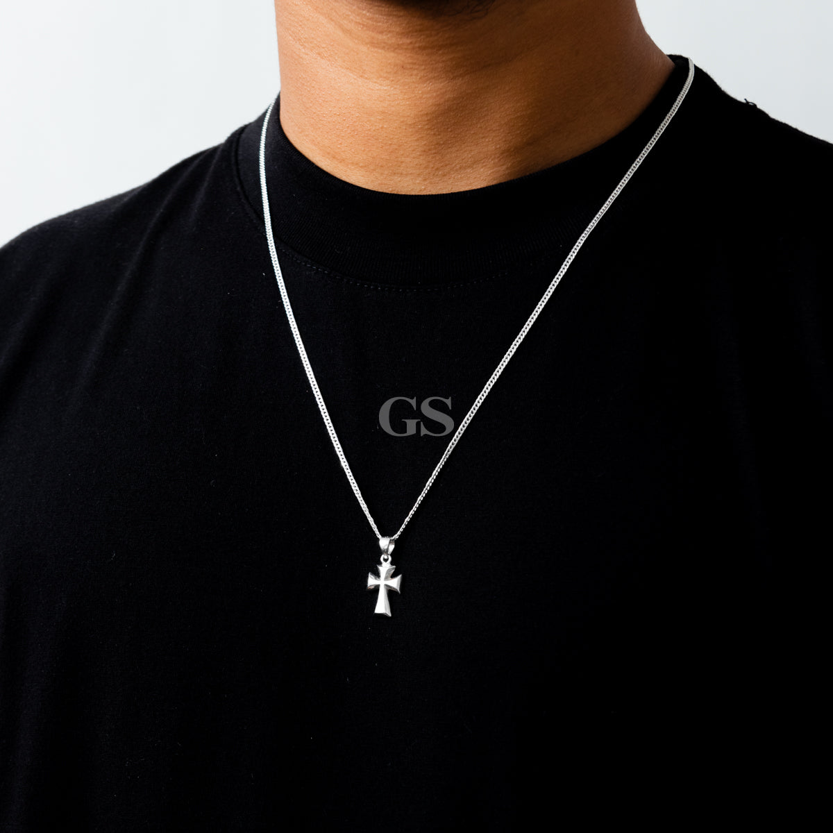 Silver Roman Cross Necklace Set