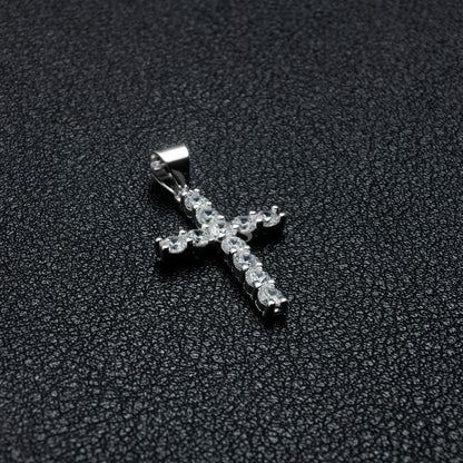 Silver Iced Out Cross Necklace Set