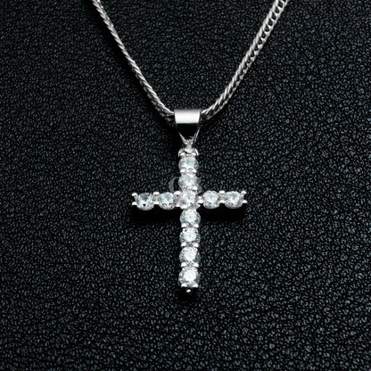 Silver Iced Out Cross Necklace Set
